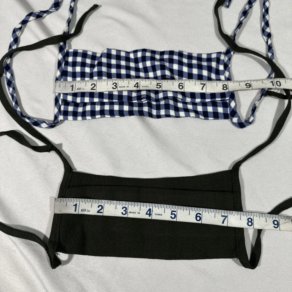 NEW Reformation Face Mask [ 2 Piece ]‎ Blue Gingham Print + Olive Green #T2153